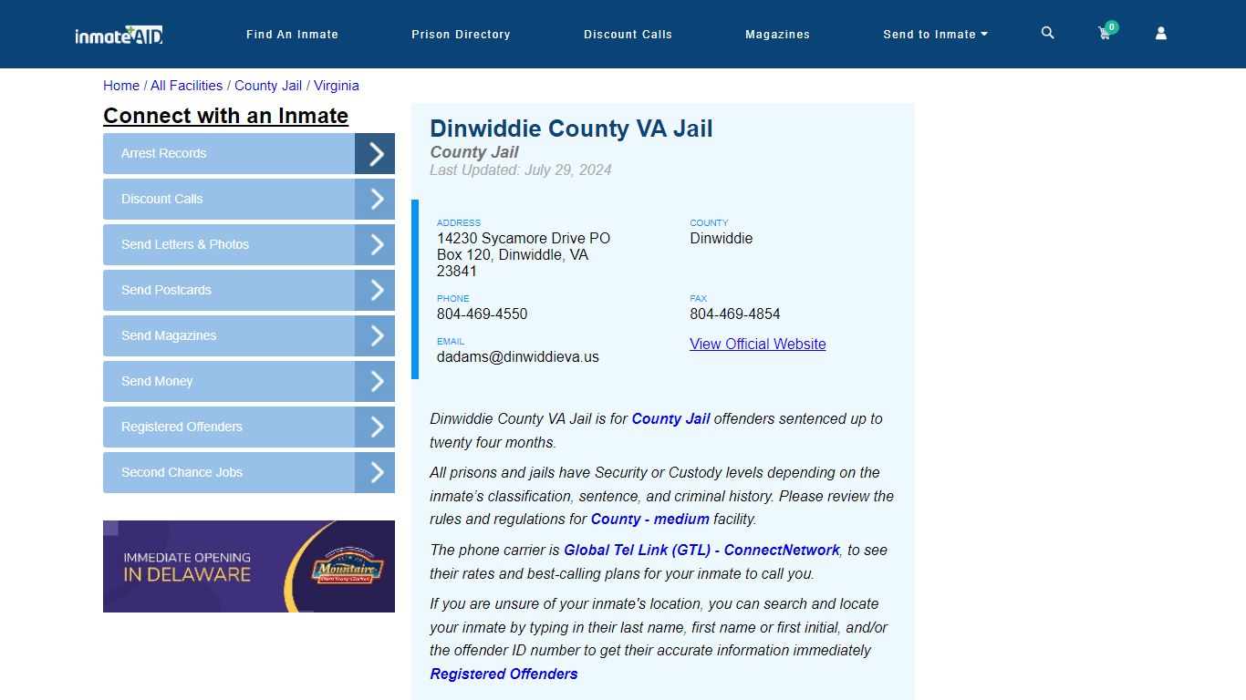 Dinwiddie County VA Jail - Inmate Locator